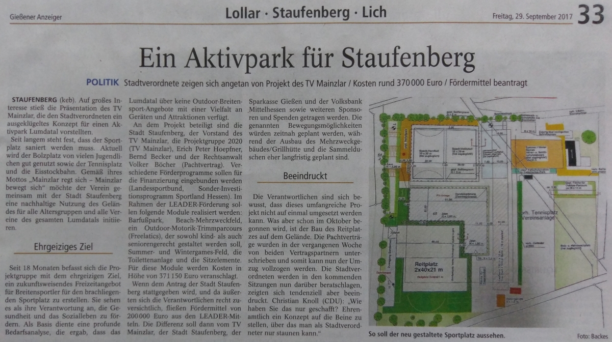 Projekt Aktivpark des TV 1905 Mainzlar Projekt Aktivpark des TV 1905 Mainzlar